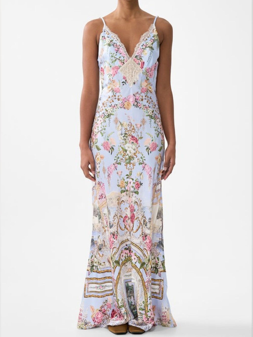 Camilla V Spliced Lace Slip Dress In Tiled In Time